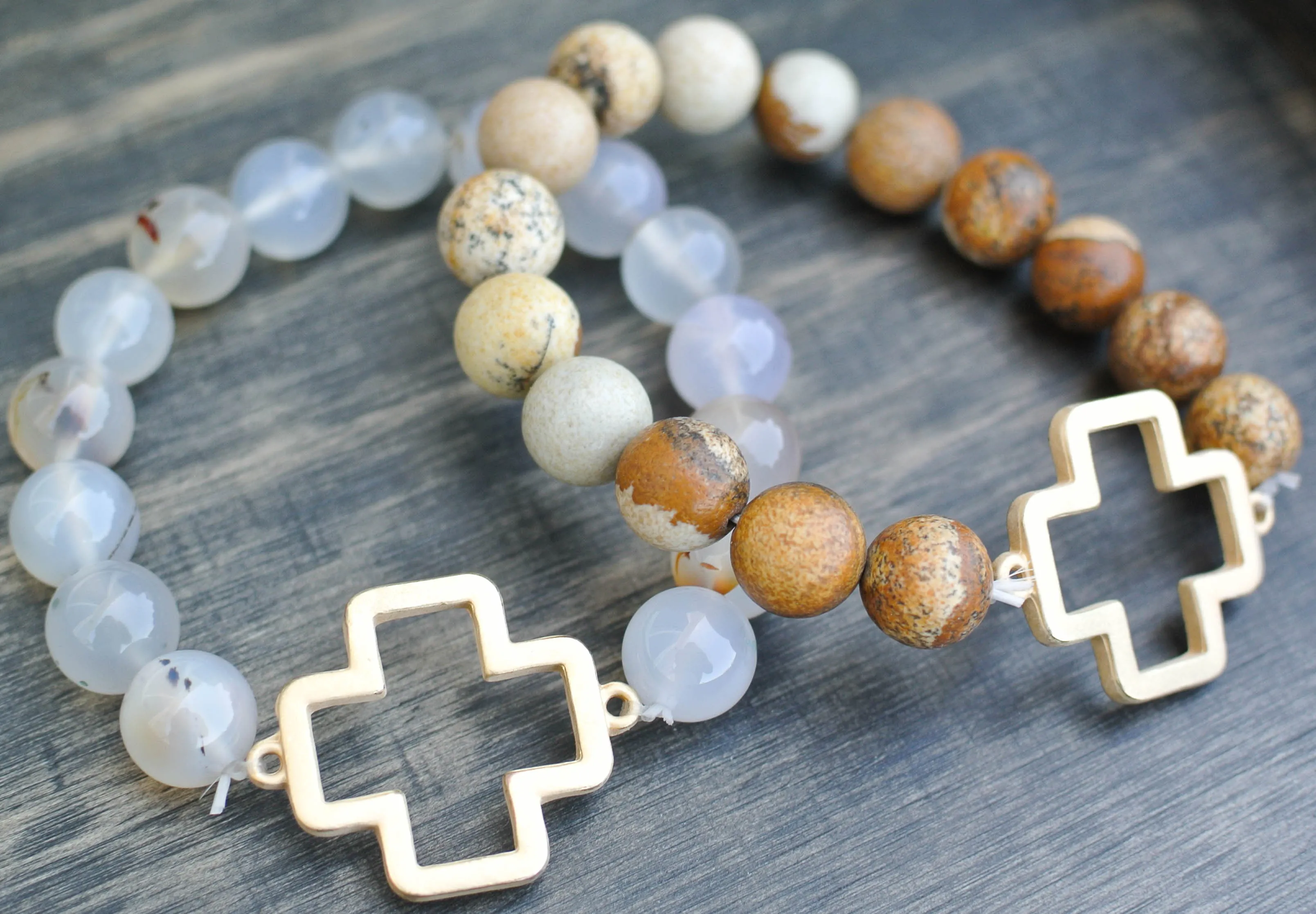 'Poppy' Cross Choose Love Stone Bead Bracelet