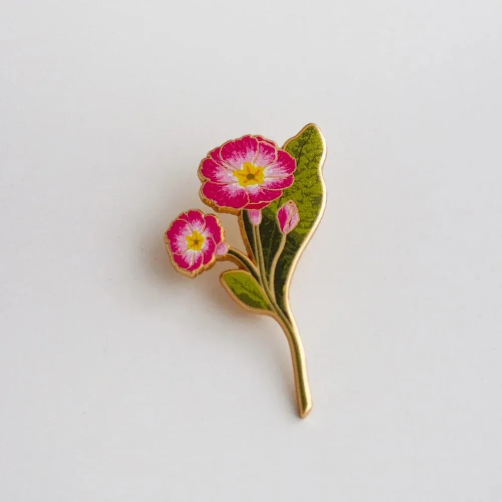 Primrose Floral Hard Enamel Pin February Birth Month Flower Botanical Brooch