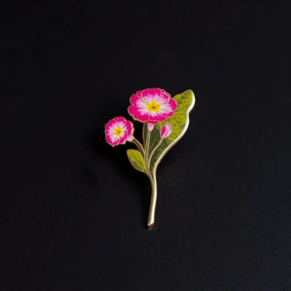 Primrose Floral Hard Enamel Pin February Birth Month Flower Botanical Brooch