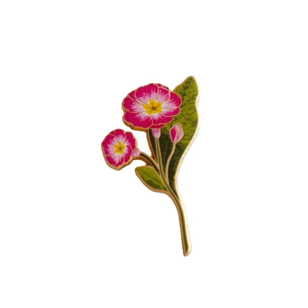 Primrose Floral Hard Enamel Pin February Birth Month Flower Botanical Brooch