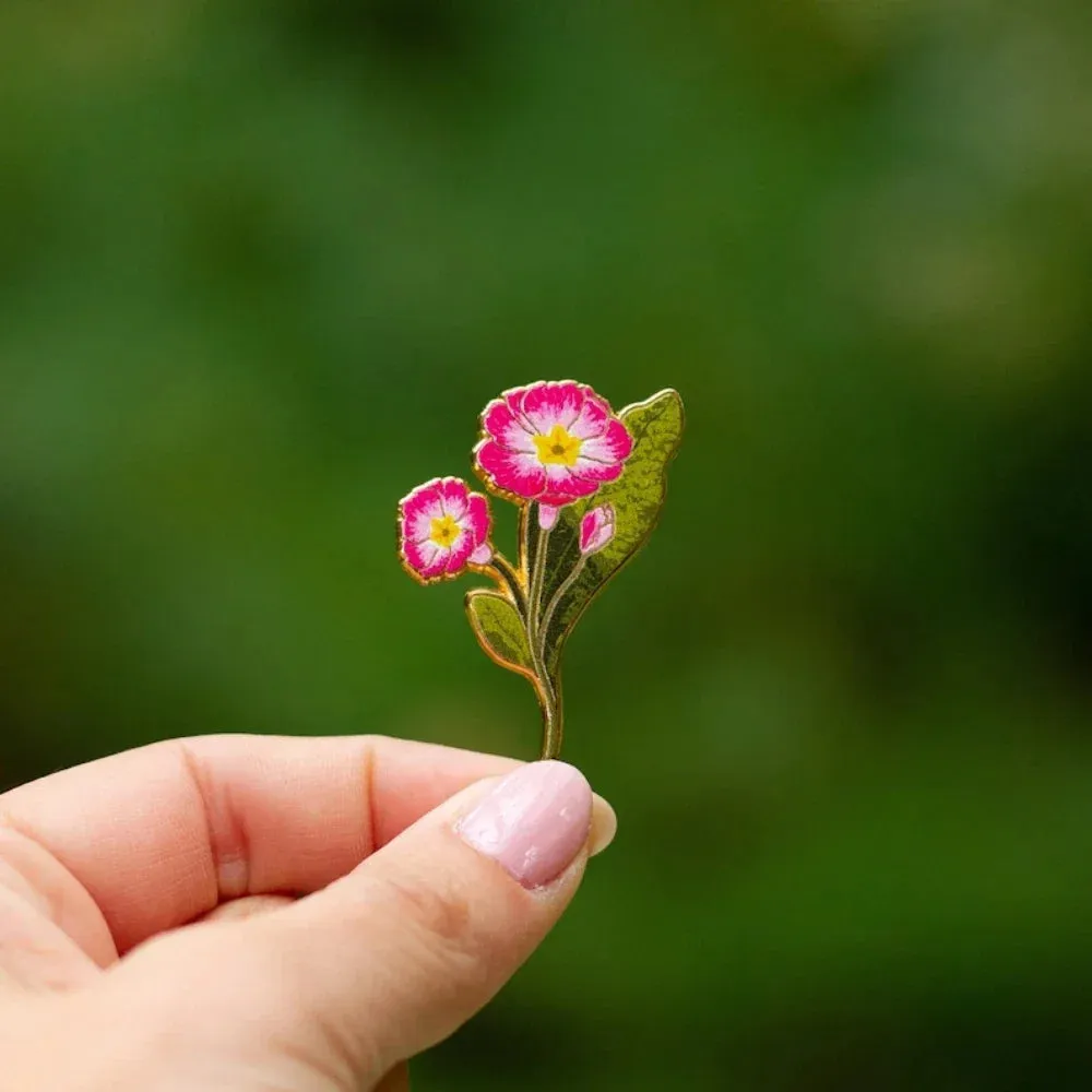 Primrose Floral Hard Enamel Pin February Birth Month Flower Botanical Brooch