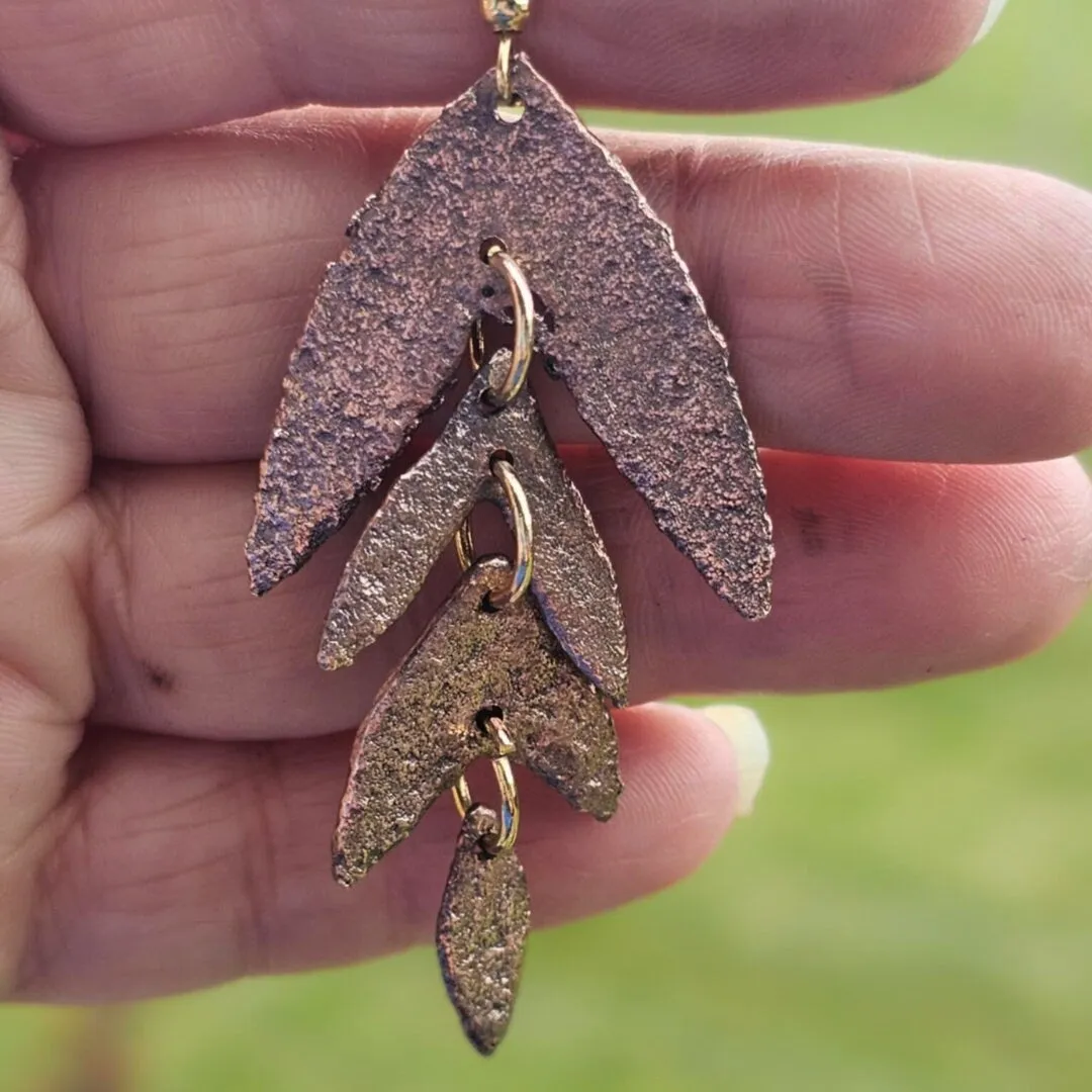 Pure Copper Leaf Earrings – Handmade Nature-Inspired Artistic Jewelry