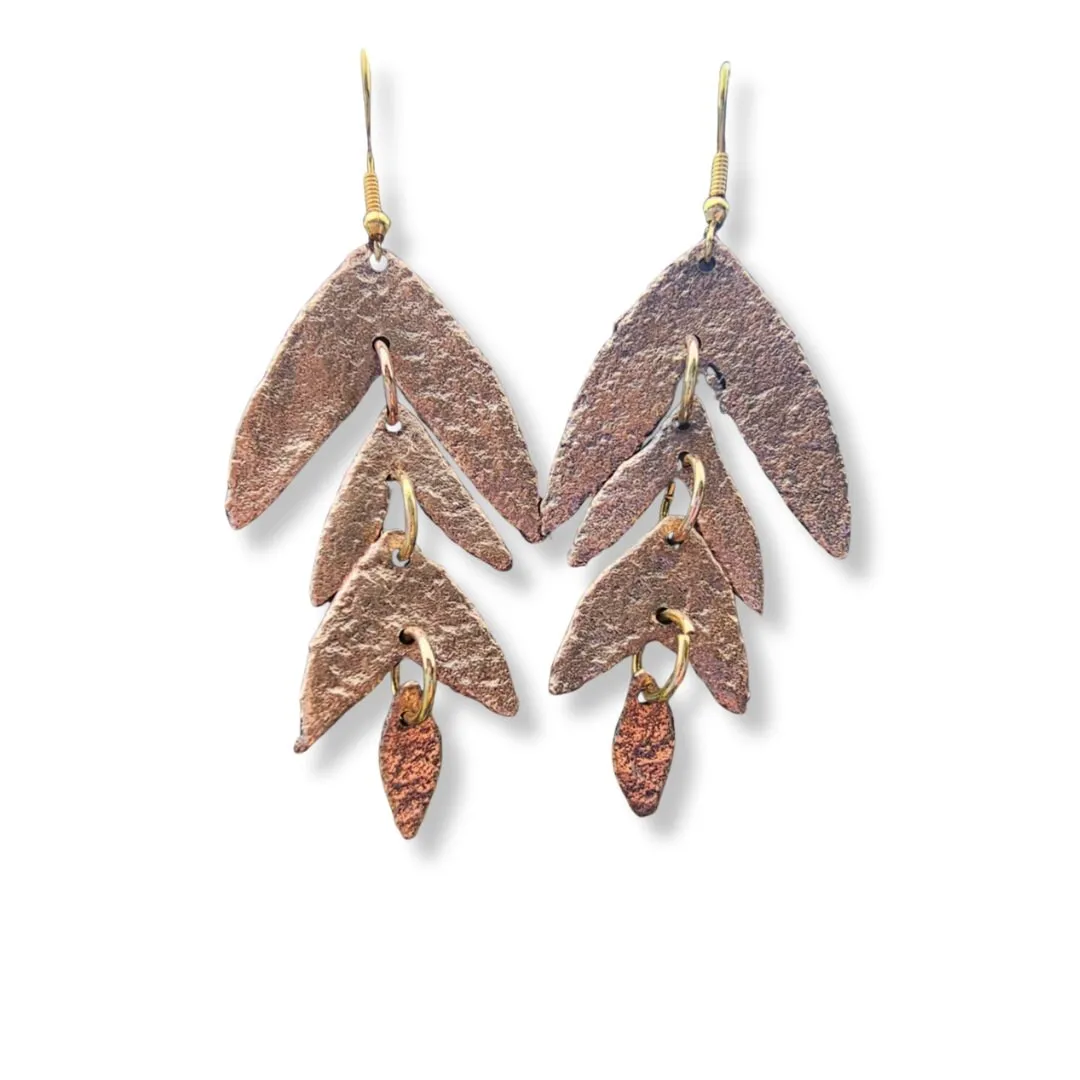 Pure Copper Leaf Earrings – Handmade Nature-Inspired Artistic Jewelry