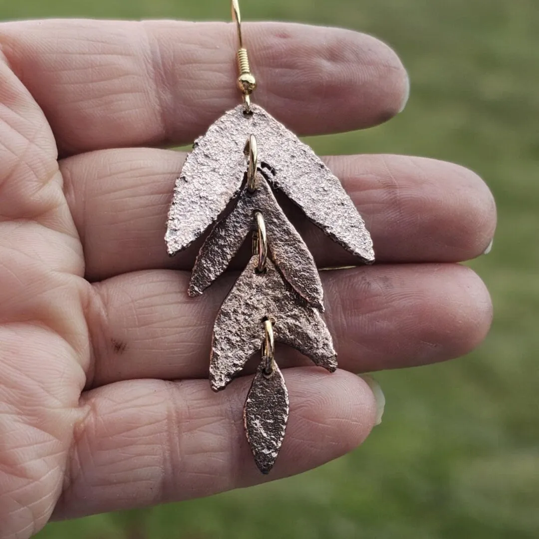 Pure Copper Leaf Earrings – Handmade Nature-Inspired Artistic Jewelry