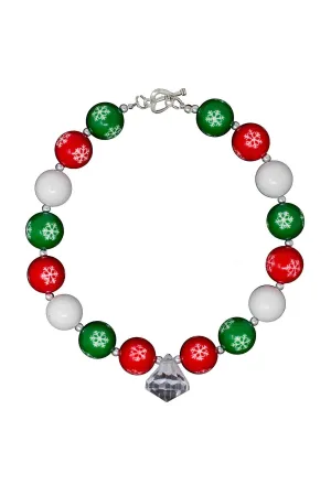 Red Green Snowflake Bubblegum Necklace