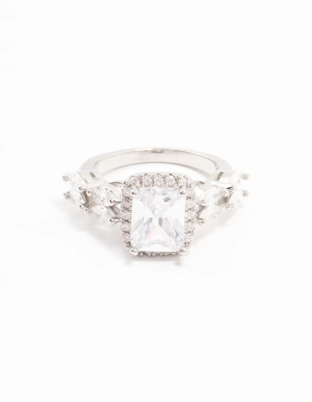 Rhodium Eloquent Cubic Zirconia Rectangular Ring