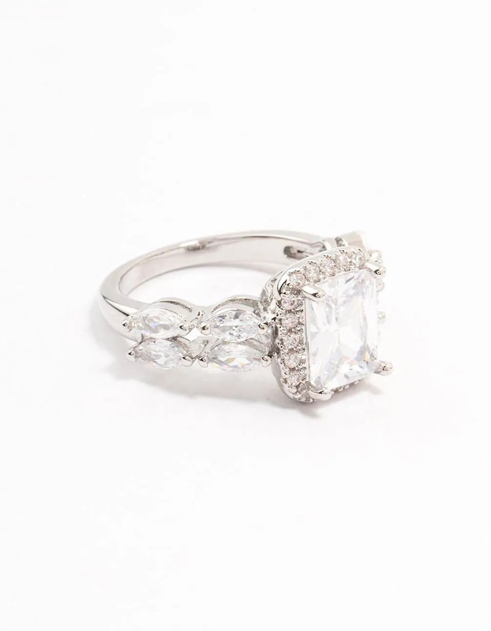 Rhodium Eloquent Cubic Zirconia Rectangular Ring