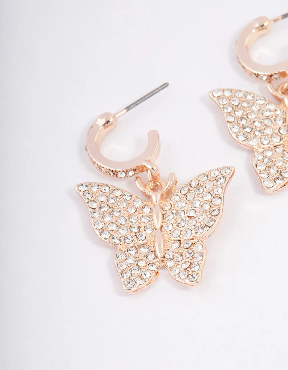 Rose Gold Diamante Butterfly Huggie Earrings