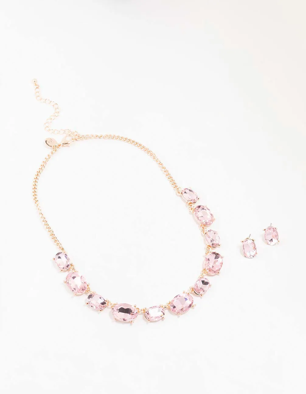 Rose Gold Pink Stone Necklace & Earring Set