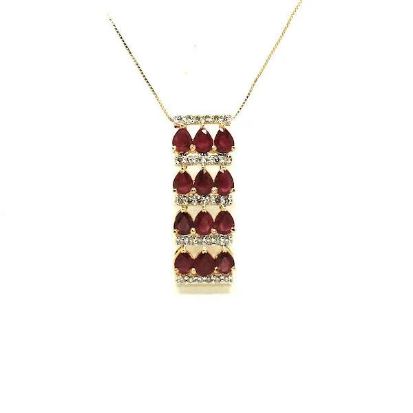 Ruby And Diamond 3row Parallel Pendant Ad No.0978