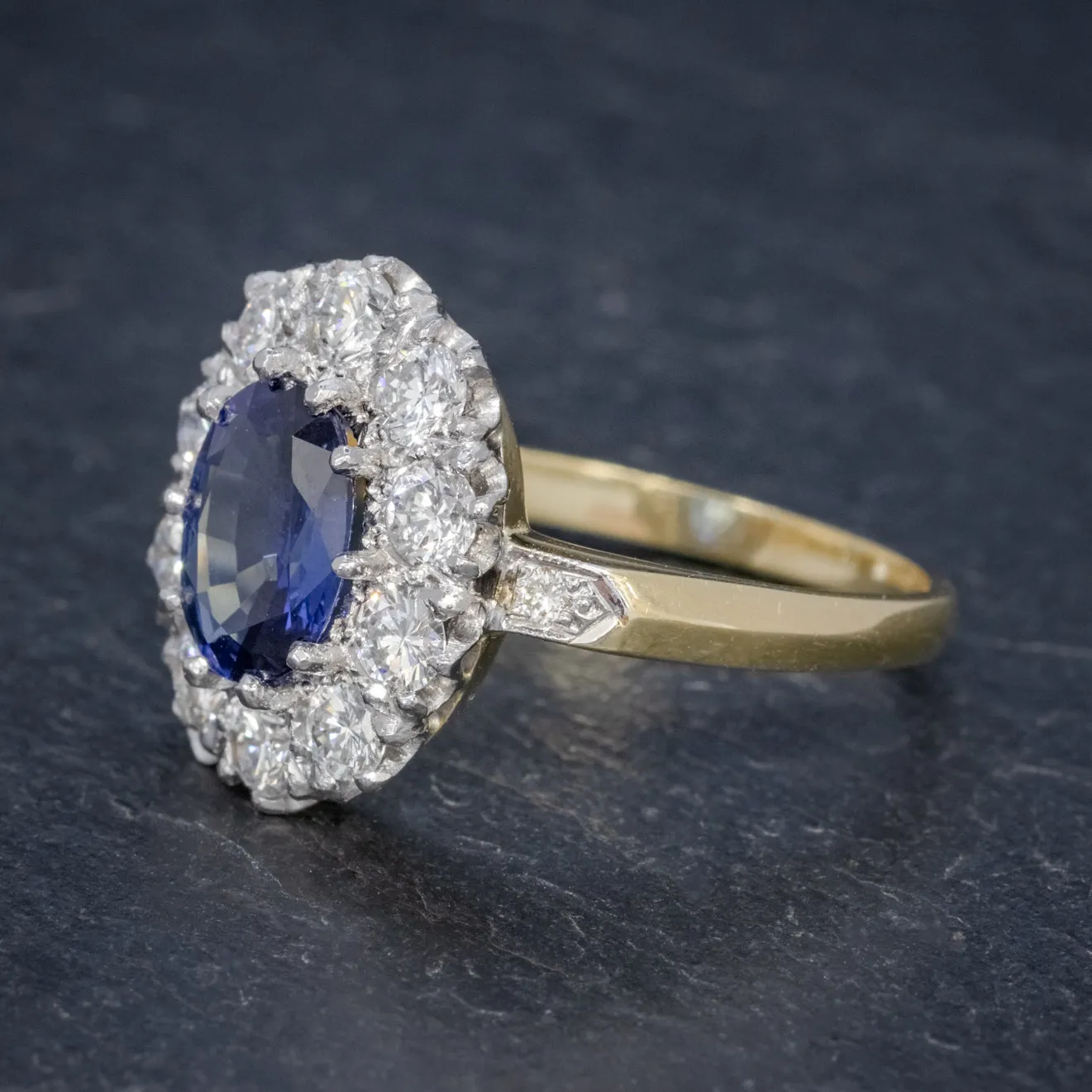 Sapphire Diamond Cluster Ring 18Ct Gold Platinum 2Ct Sapphire 1.10Ct Diamond