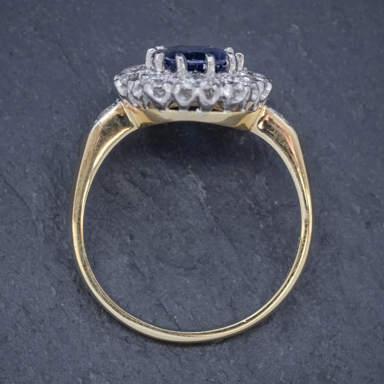 Sapphire Diamond Cluster Ring 18Ct Gold Platinum 2Ct Sapphire 1.10Ct Diamond