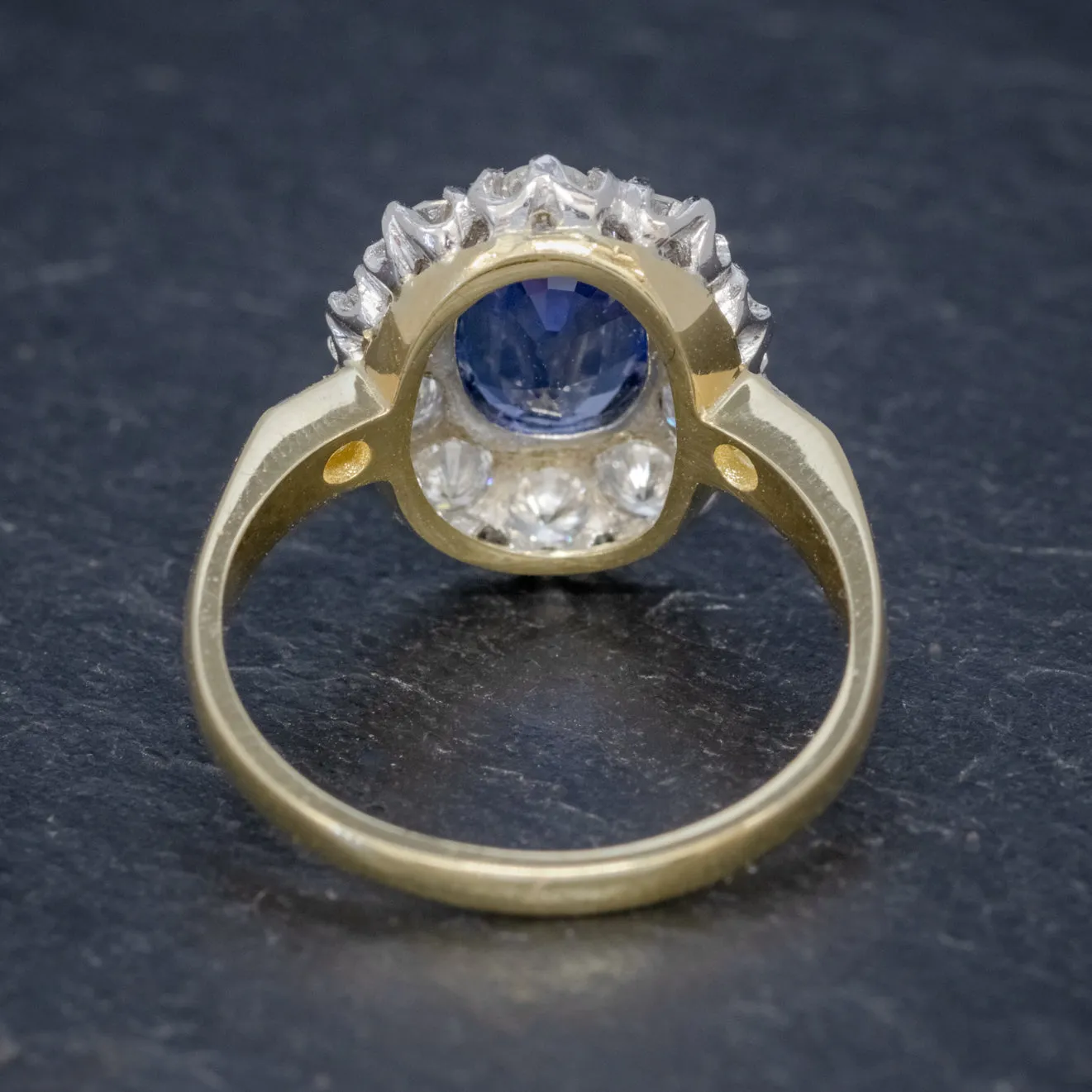 Sapphire Diamond Cluster Ring 18Ct Gold Platinum 2Ct Sapphire 1.10Ct Diamond