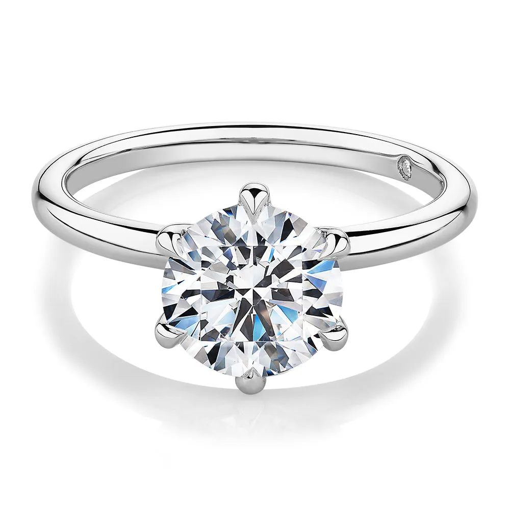 Signature Simulant Diamond 2.00 carat* round brilliant solitaire engagement ring in 14 carat white gold