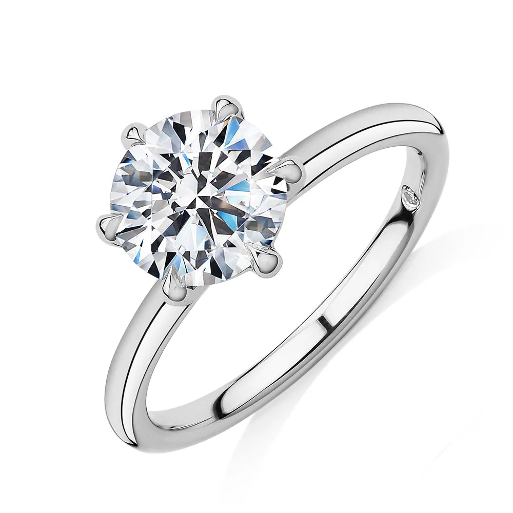 Signature Simulant Diamond 2.00 carat* round brilliant solitaire engagement ring in 14 carat white gold