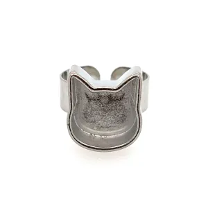 Silver Cat Head Deep Closed Bezel Ring