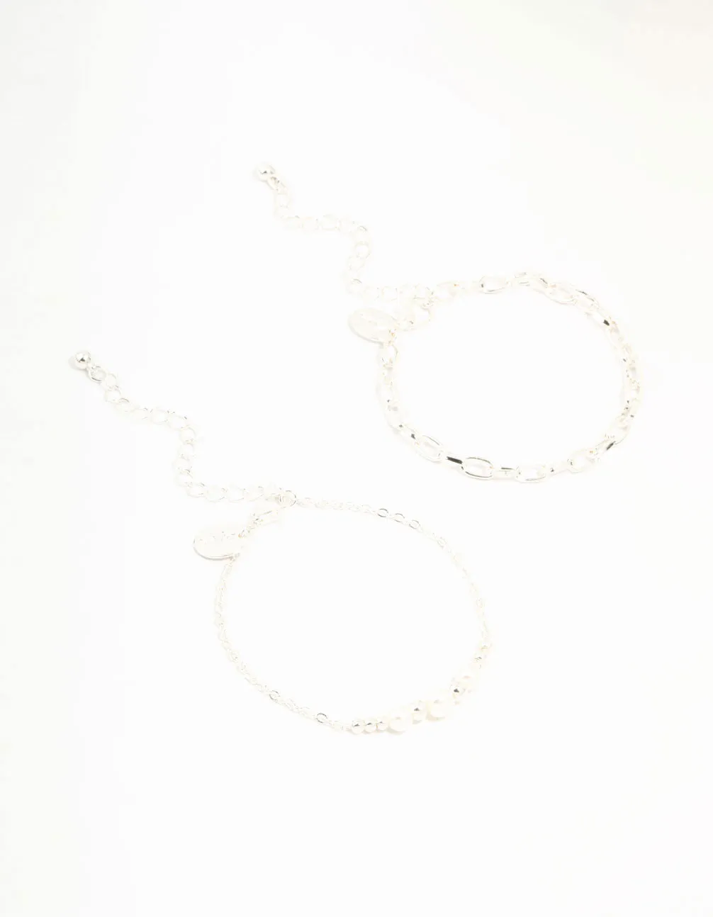 Silver Chain Link & Pearl Bracelets 2-Pack