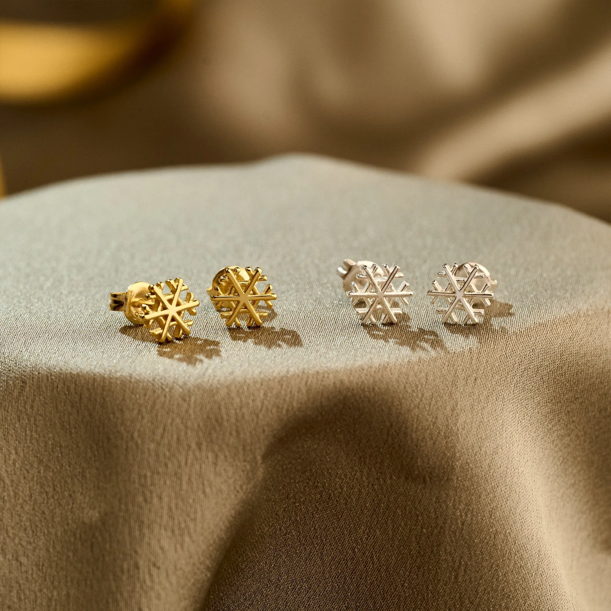 Snowflake Gold Plated Silver Stud Earrings