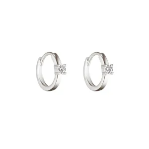 Solitaire Crystal Huggie Hoops in Silver