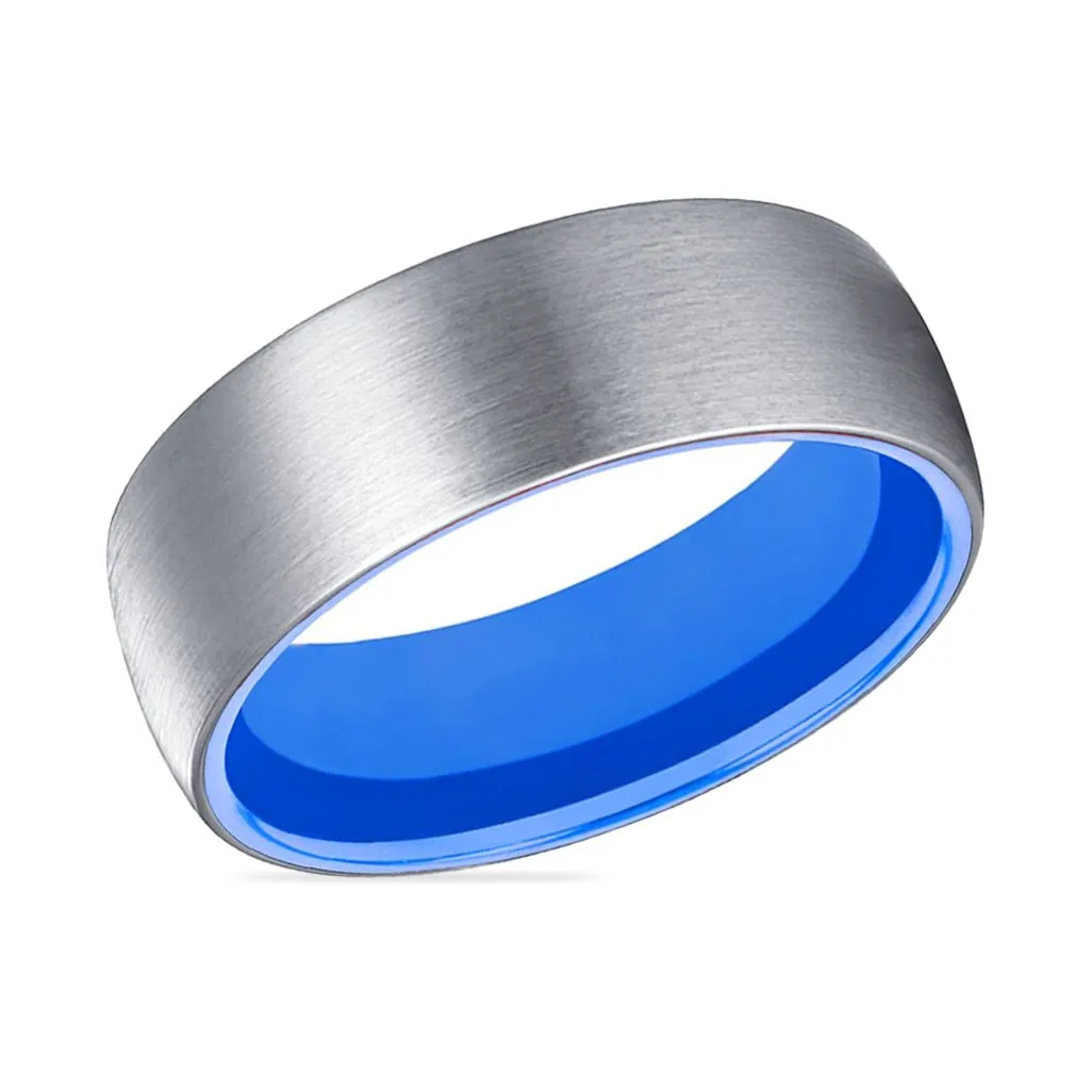 SONIC | Blue Ring, Silver Tungsten Ring, Brushed, Domed