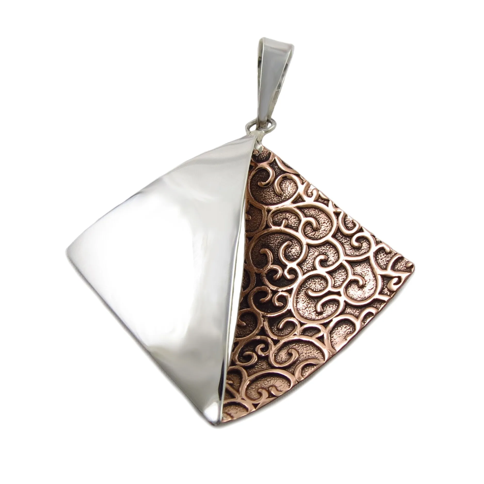 Square 925 Silver and Copper Pendant Necklace