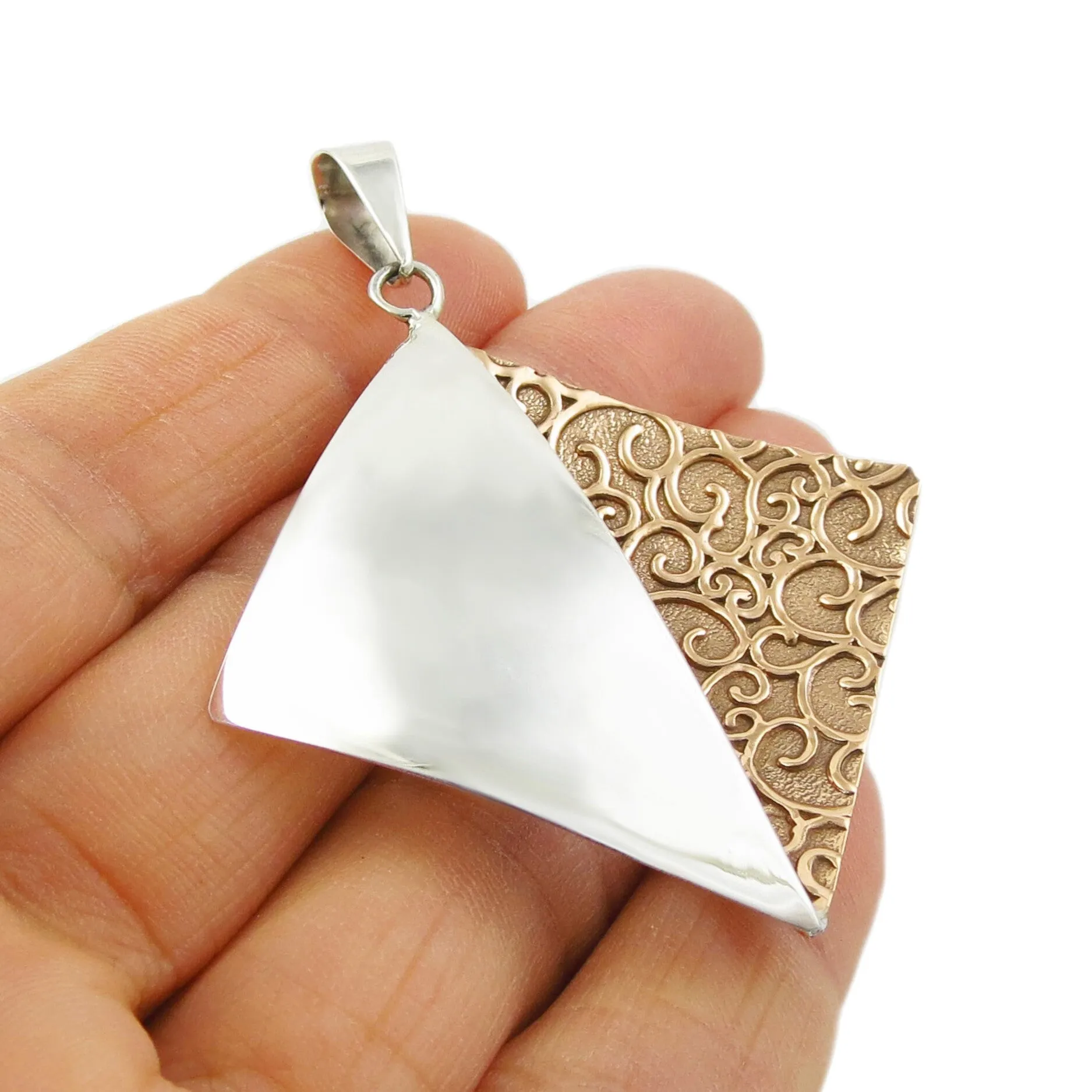 Square 925 Silver and Copper Pendant Necklace