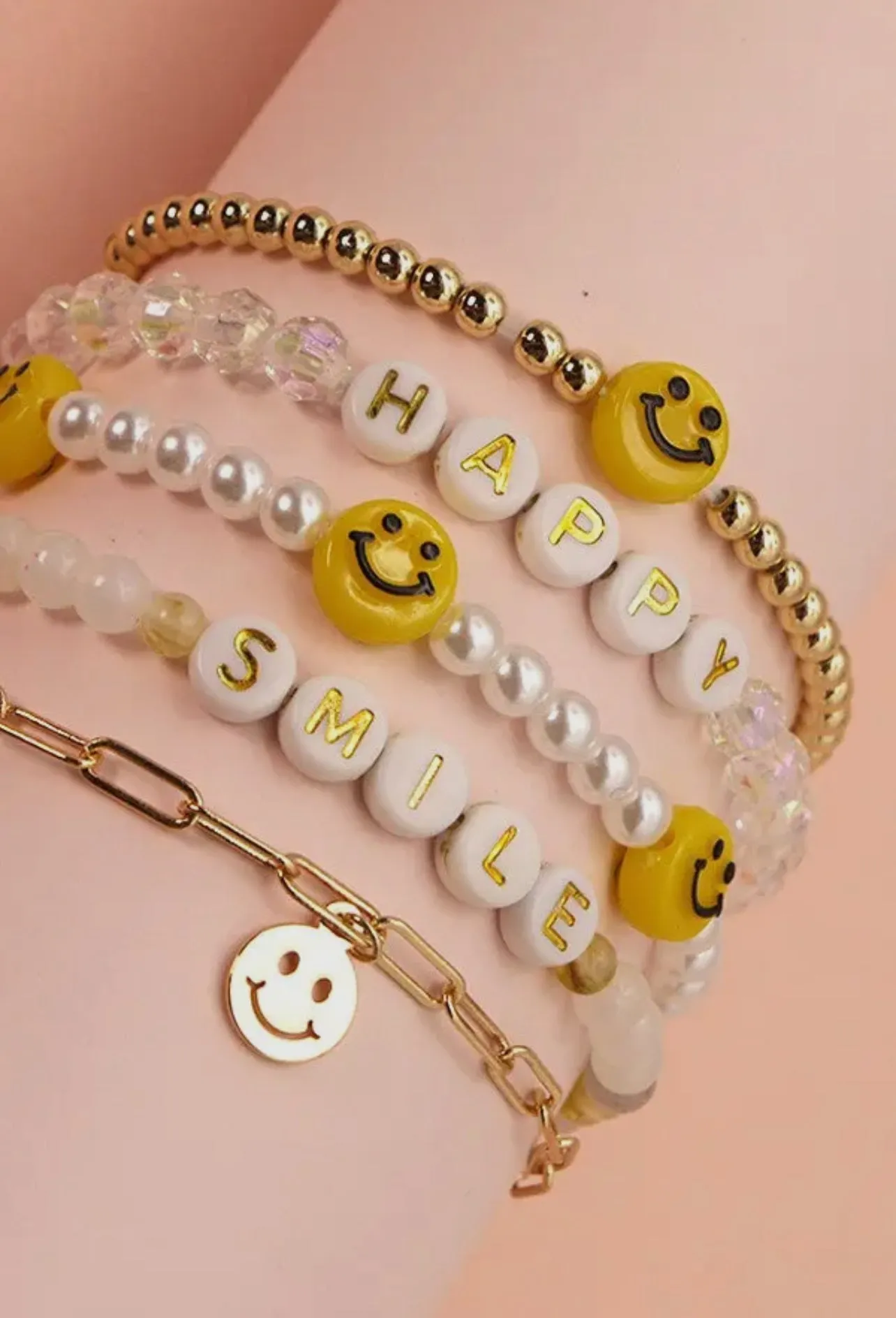 Stackable Gold Smiley Link Bracelet