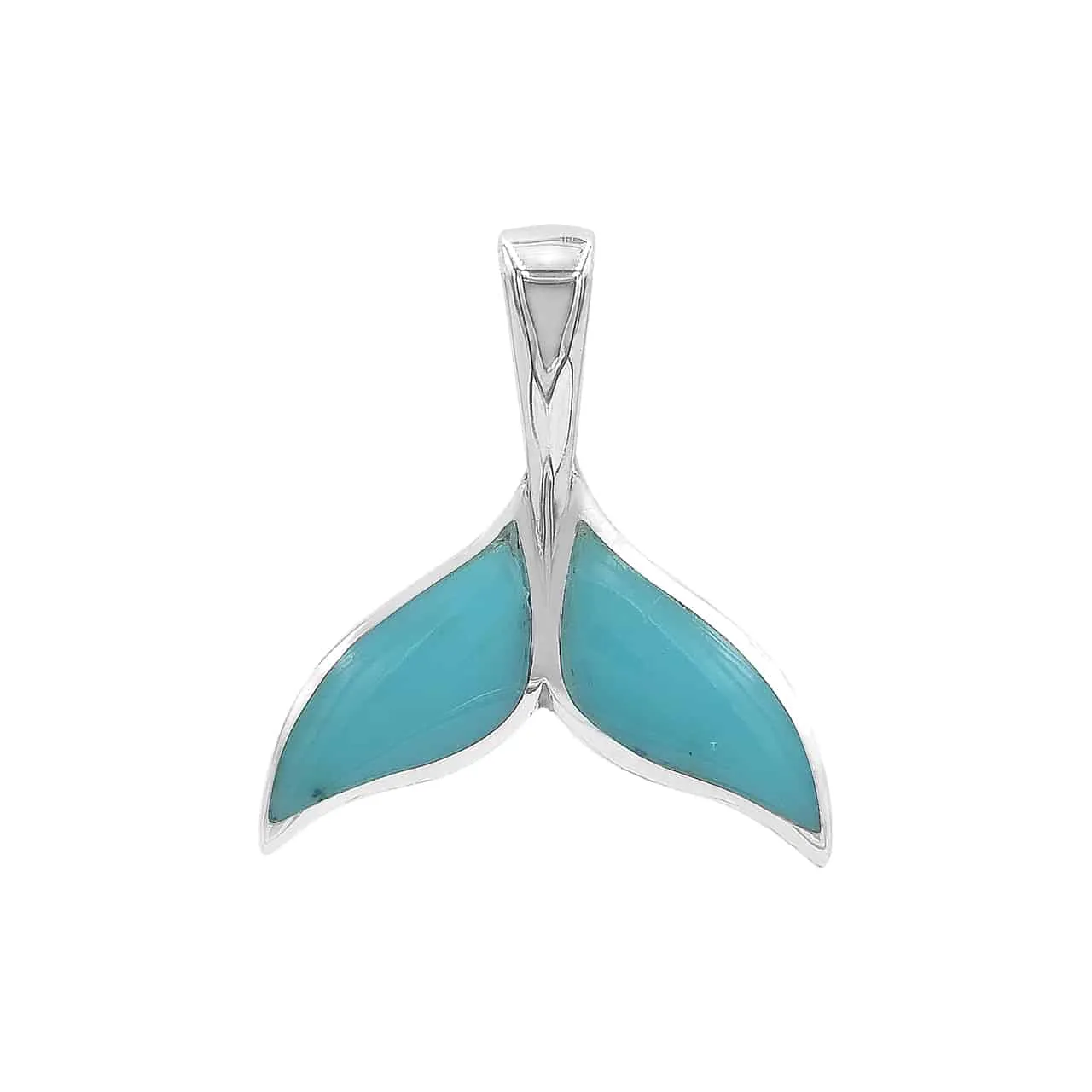 Starborn Sleeping Beauty Turquoise Inlaid Whale Tail Pendant in Sterling Silver