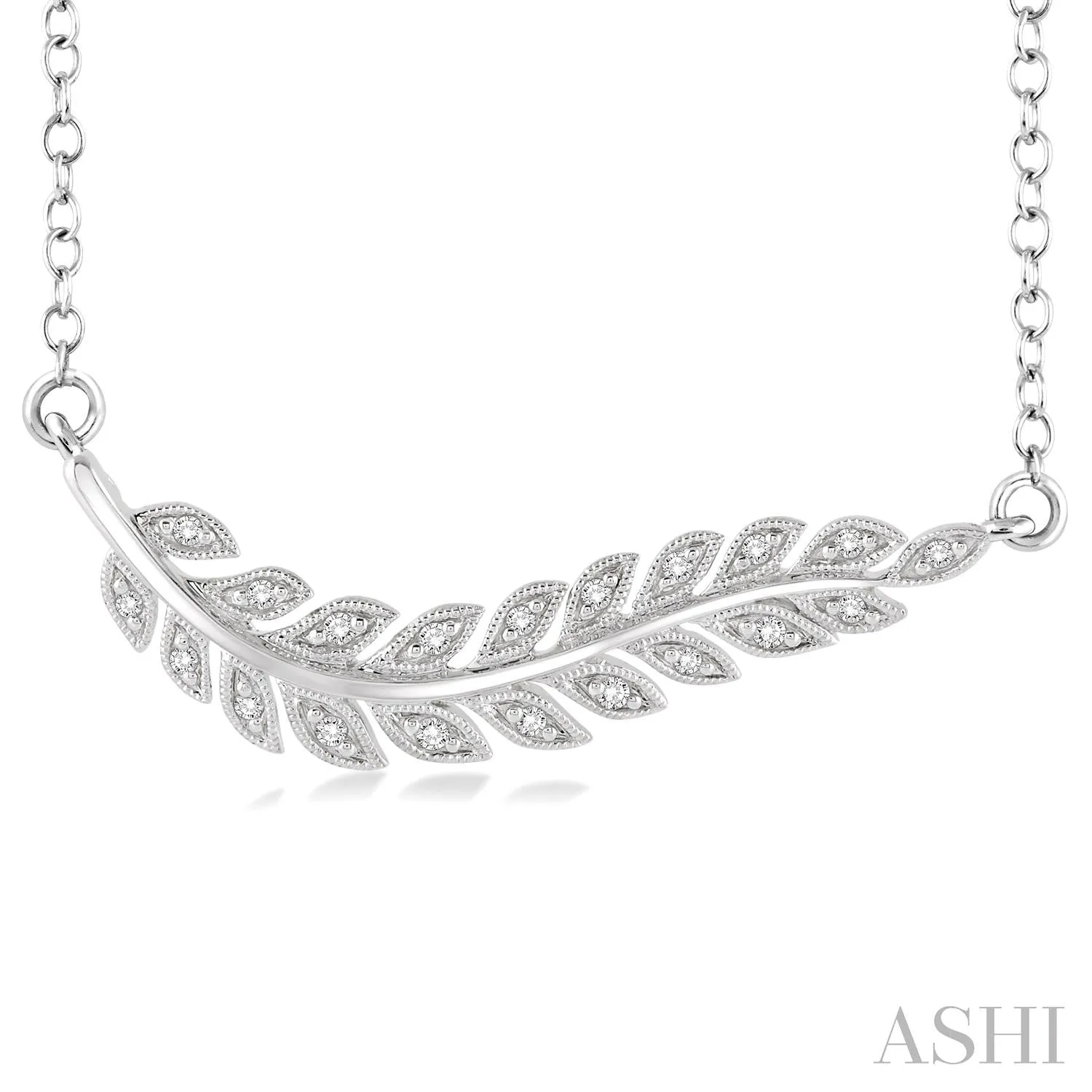 Sterling Silver Diamond Leaf Necklace, 0.10 Carat TW