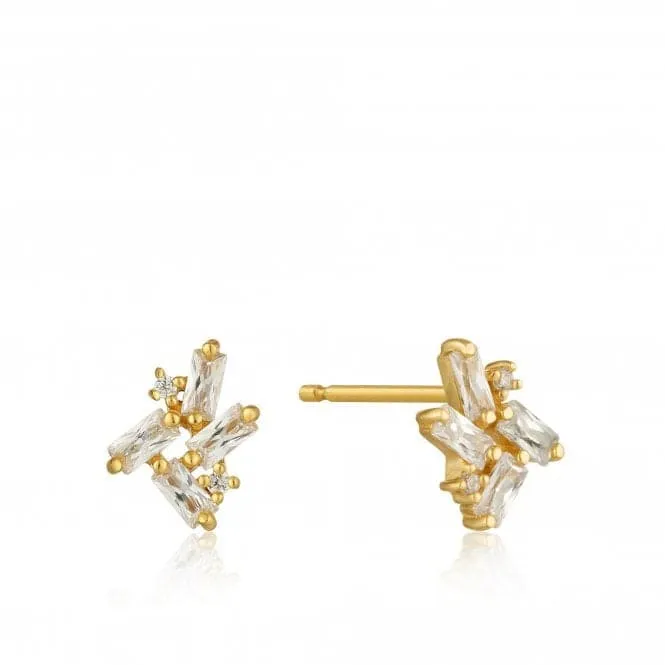 Sterling Silver Shiny Gold Plated Cluster Stud Earrings E018-05G