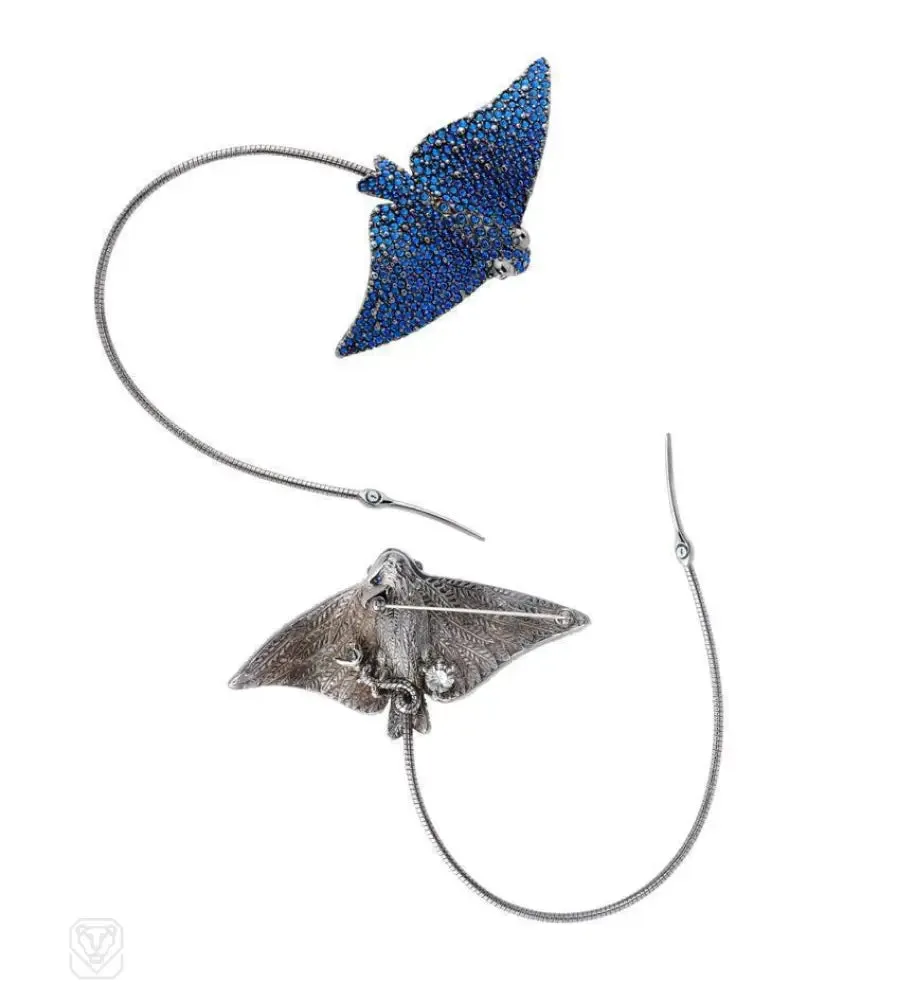 Swarovski crystal and ruthenium plated sting ray brooch