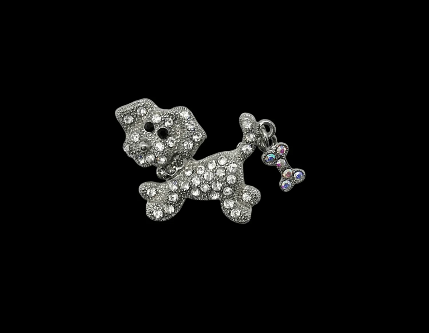 Tiny Whimsical Dog with a Bone Brooch