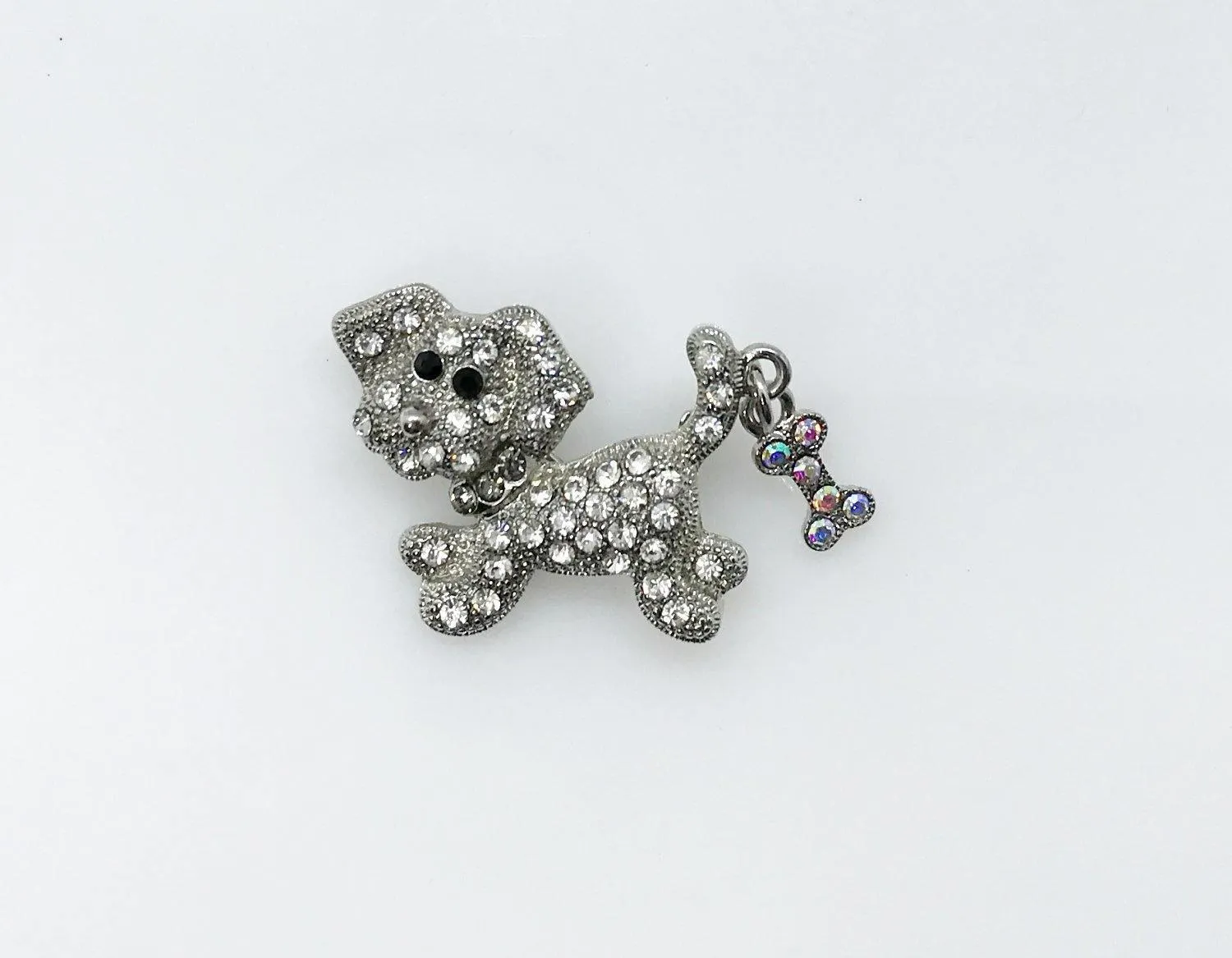 Tiny Whimsical Dog with a Bone Brooch