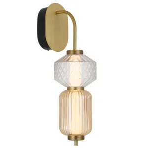 Torso Brass Contemporary Warm White LED Wall Light with Textured Glass