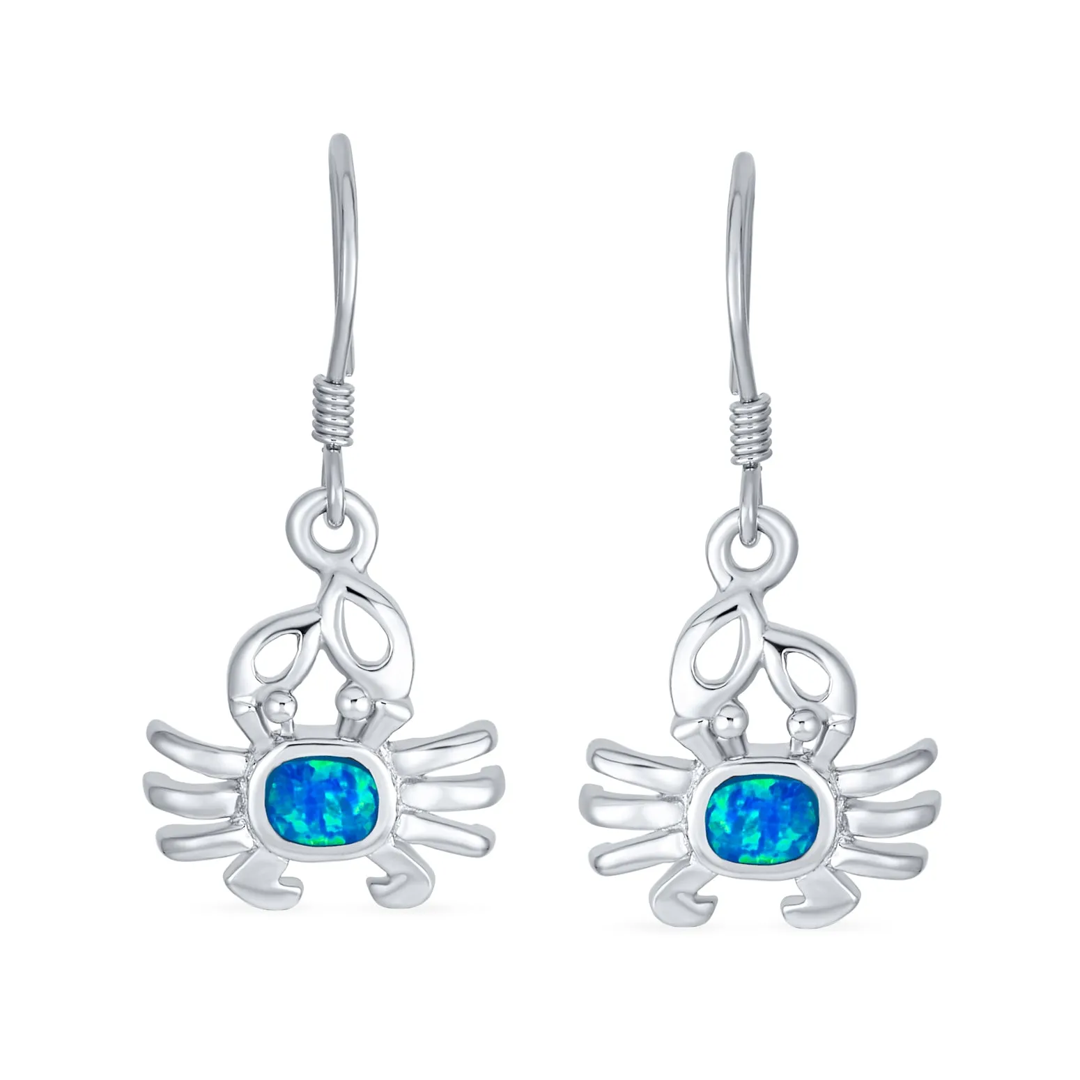 Tropical Blue Opal Dangle Gemstone Earrings Sterling Silver Crab Design