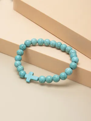 Turquoise Cross Decor Beaded Bracelet for Women Crafted Jewelry Stackable