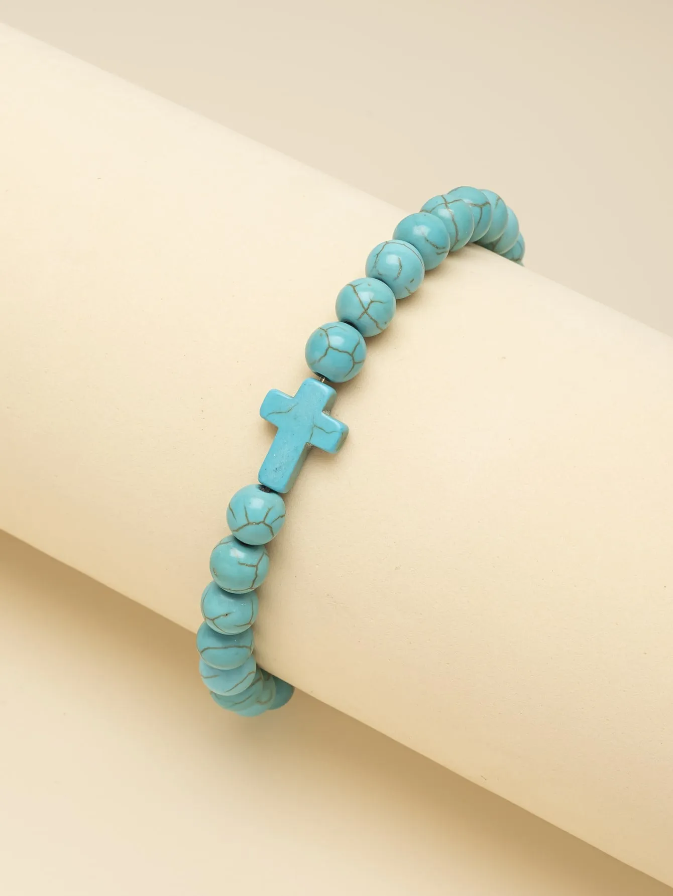 Turquoise Cross Decor Beaded Bracelet for Women Crafted Jewelry Stackable