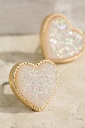 UBS023 Druzy Heart Studs Opal