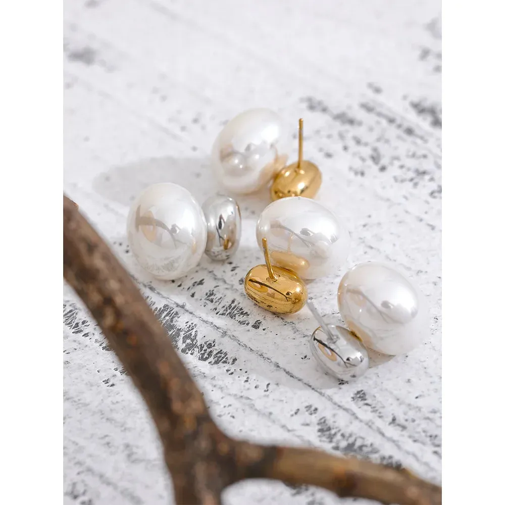 VAIGE Chic 316 Stainless Steel Imitation Pearl Stud Earrings, Scratch-Free Daily Fashion Jewelry