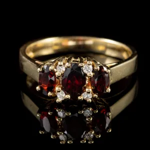 Victorian Style 1Ct Garnet Diamond 9Ct Gold Engagement Ring