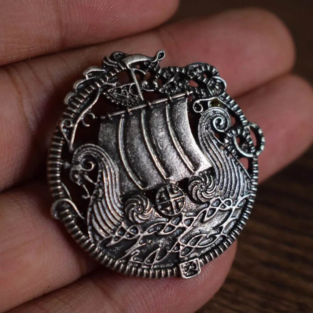 Viking Dragon Ship Brooch