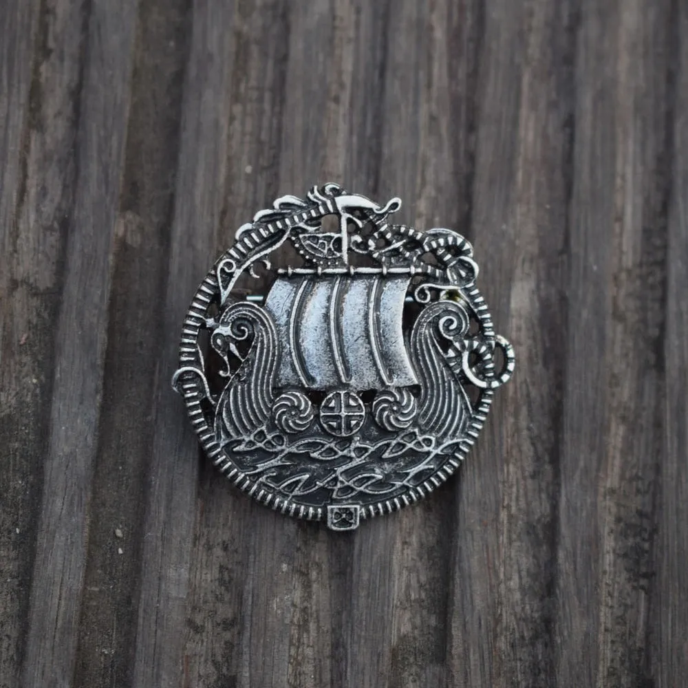 Viking Dragon Ship Brooch