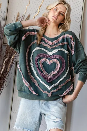 Washed Ruffled Heart Pullover #271