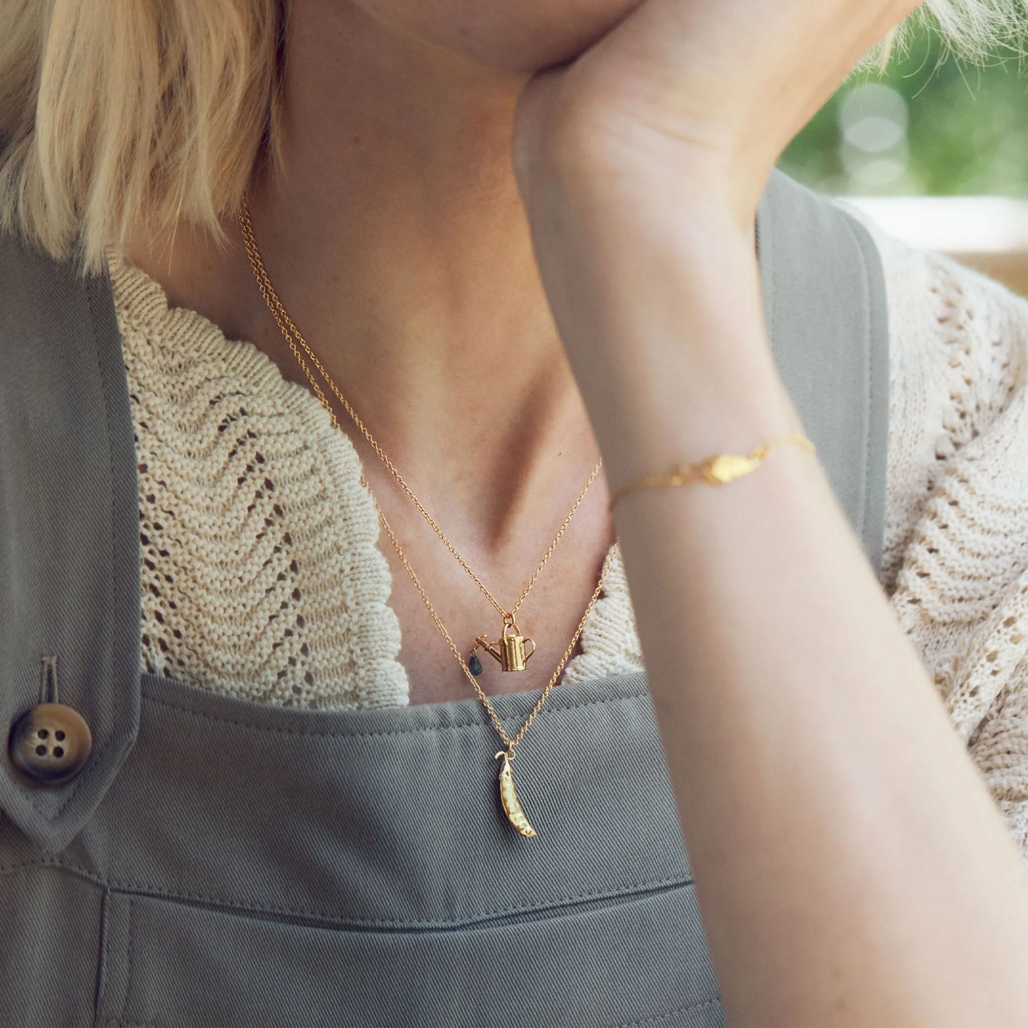 Watering Can Necklace in Gold Plate