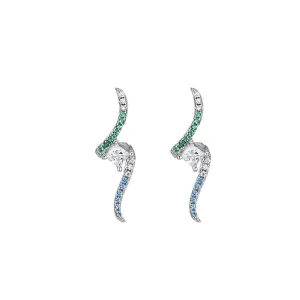 Wave with Princess Cut Zircon Silver Studs Earrings for Women