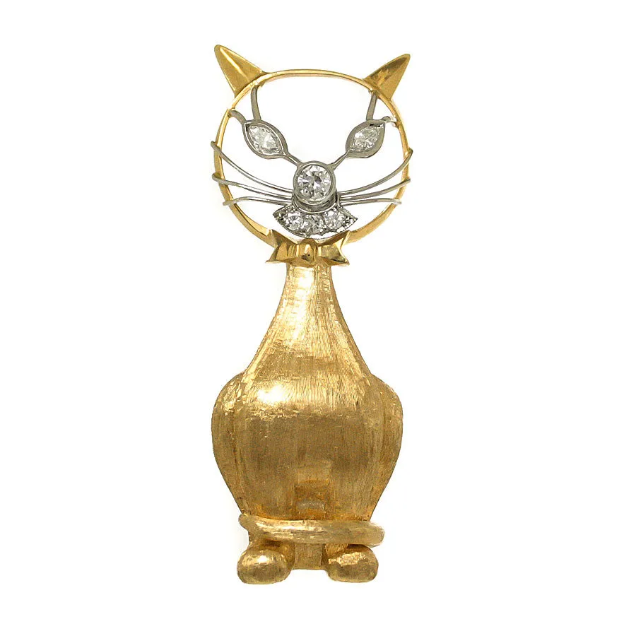 Whimsical 1960s Diamond Cat Brooch