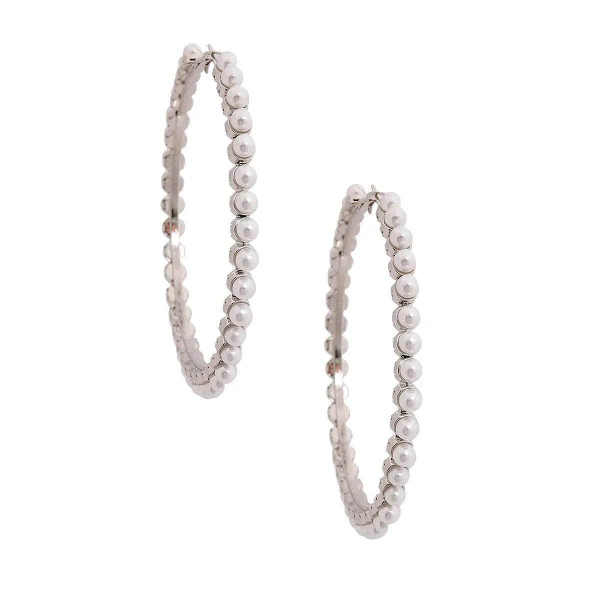 White Faux Pearl Beaded Hoop Earrings