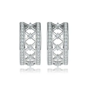 Zircon Net Half Circle Silver Studs Earrings for Women